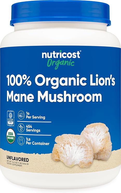 Nutricost Organic Lion Mane Mushroom Powder 1lb - Certified USDA Organic