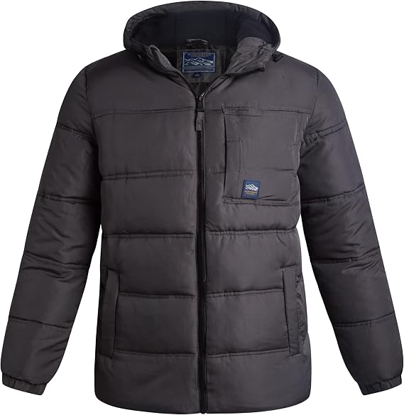 Bass Creek Outfitters Mens Winter Jacket - Insulated Quilted Winter Coat Heavyweight Hooded Puffer Outerwear Jacket for Men