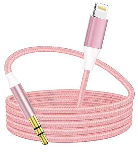 Lightning to 3.5mm Aux Cable, Apple MFi Certified Headphone Audio Jack Cord Compatible with iPhone 14 13 12 11 XS XR X SE 8 7 6 5 iPad/iPod to Car Stereo, Speaker (Pink)