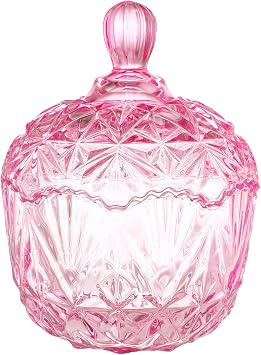 DoubleFill 26 oz Large Glass Candy Dish with Lids Candy Crystal Jar with Lid Decorative Covered Glass Jar Jewelry Box Wedding Buffet Biscuit Containers for Snacks(Pink,Classic)