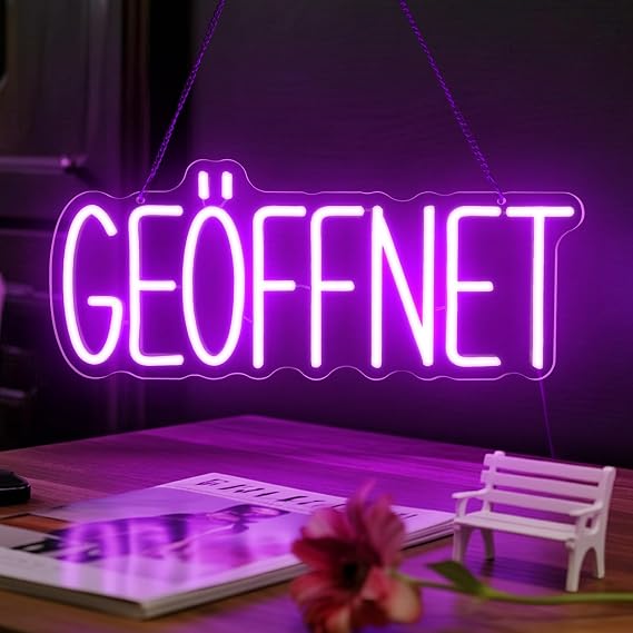 Lila Geöffnet Neonschild für Tür Purple Open Leuchtreklame Türschild LED Neonlicht Hängeschild USB-Betrieb mit dimmbarem Schalter für GeschäfteCocktailbarBoutique (Geöffnet(Lila))