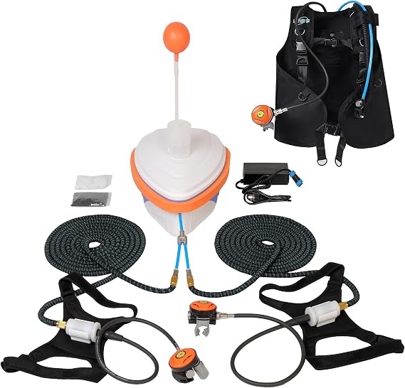 LieyuDive Dual-User Scuba Diving System with a BCD, 5-6H/7-10H Rechargeable Scuba Diving Tank with 2 60FT Hoses & Regulators, Support 2 Divers Tankless Dive System for Recreational Diving