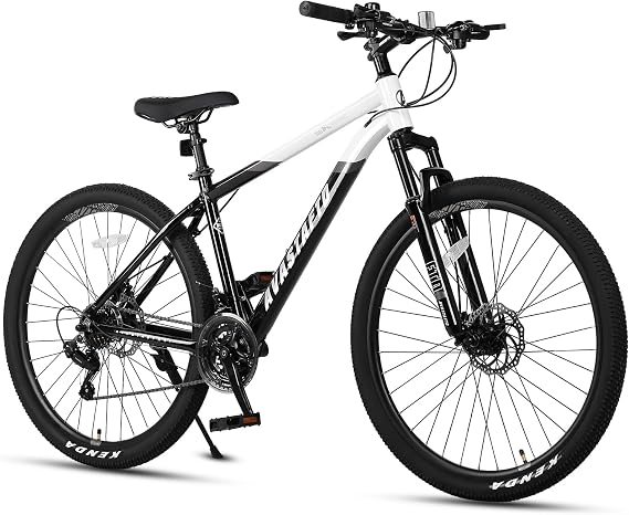 26-inch Mountain Bike for Man Male and Woman Female Adult with Lightweight Aluminum Alloy Frame and Dual Disc Brakes,Front Suspension,21-Speed Gear Shifters,Hidden Brake Cables,Color White