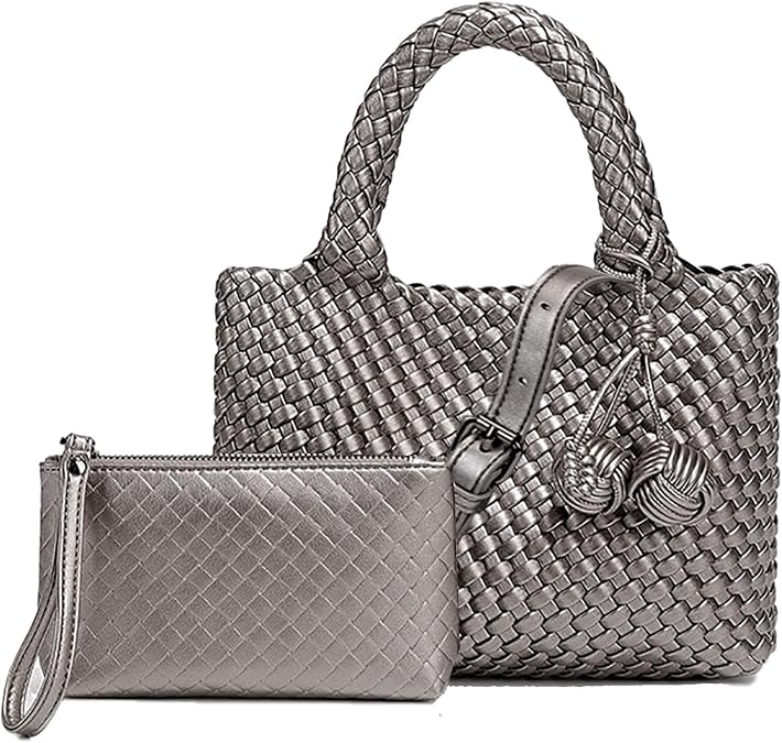 Woven Tote Bag for Women with Coin Purse, Foldable Chain Small Crossbody Handbags, Fashion Shoulder Bag, Hobo Satchel