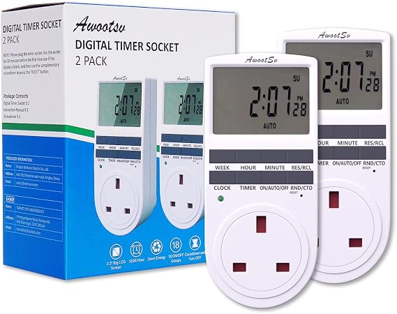 Timer Plug Socket Digital Electric Timer 18 On-Off Programs Countdown