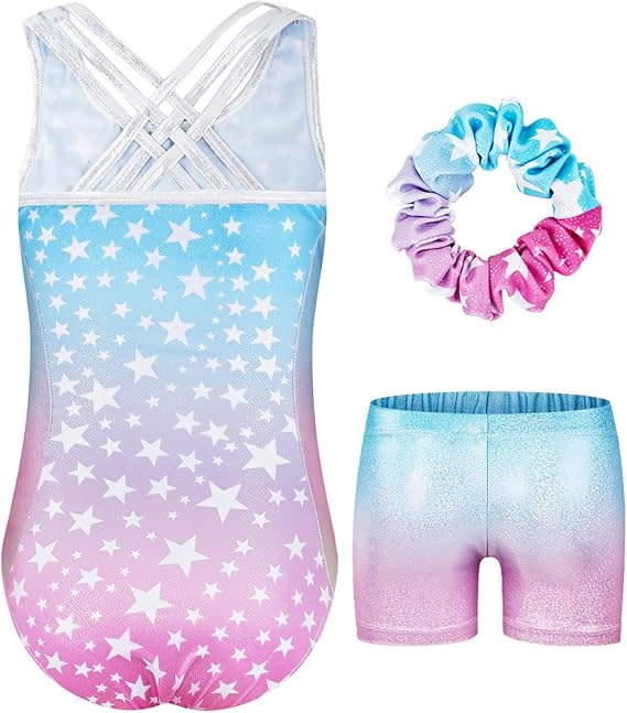 JiAmy Gymnastics Leotards for Girls with Shorts Sparkly Dance Unitards