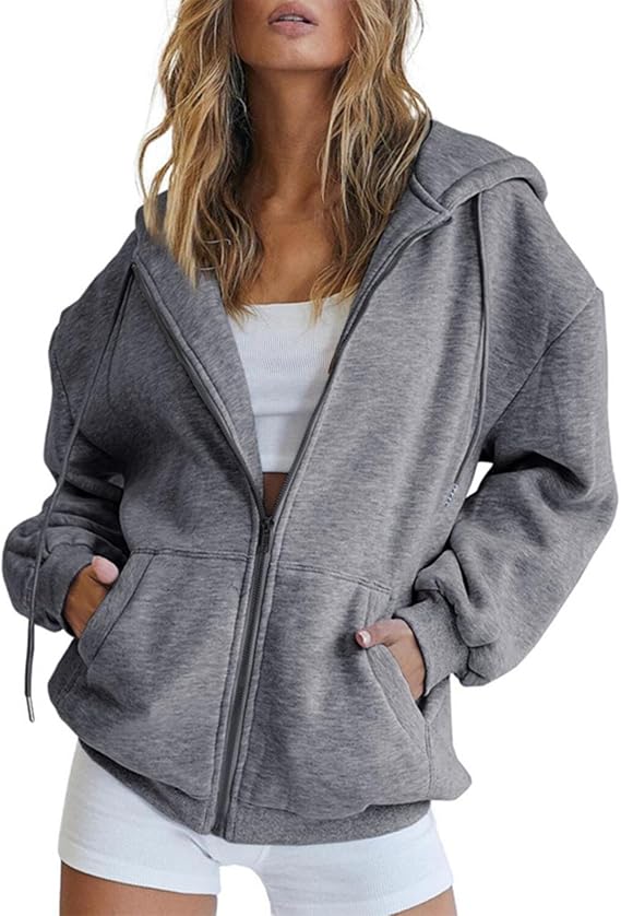 cropped zip up hoodie women Zip Up Hoodie Women Oversized Sweatshirts Lightweight Y2K Jacket Trendy Fleece Cropped Hooded Pullover 2024 Fall Fashion Clothes Dark Gray Sales Clearance Today Deals Prime
