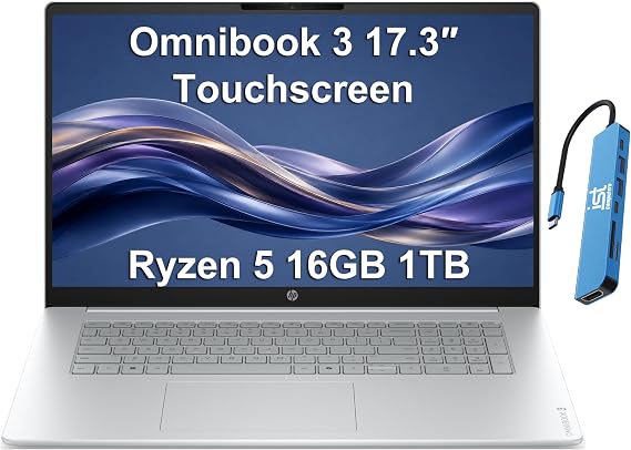 HP OmniBook 3 17.3" Touchscreen Laptop, AMD Ryzen 5 130, 16GB DDR5, 1TB SSD