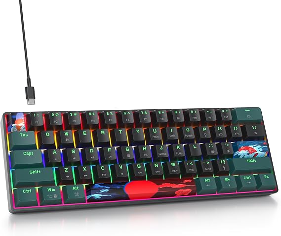 Mini 60% Wired Gaming Keyboard Mechanical for Mac/Win,Waves B