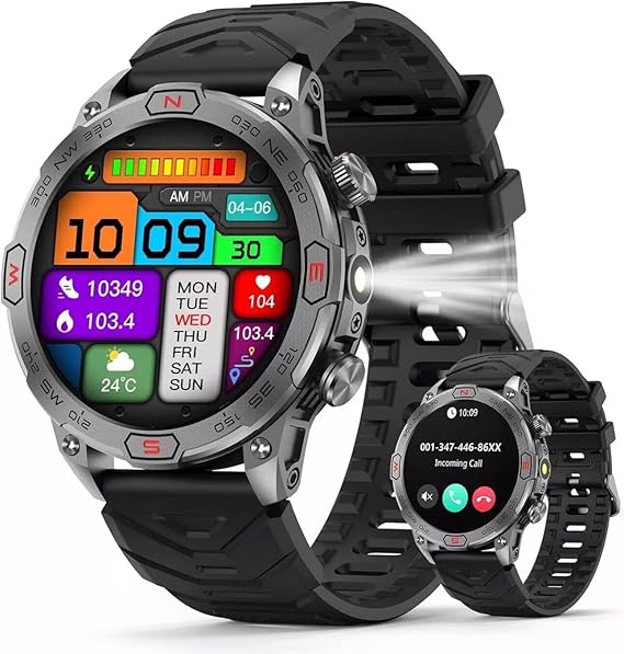 Smart Watch for Motorola Moto G Play (2024) - with LED Flashlight, 1.43" AMOLED Display, Outdoor Smartwatch with Compass/Altitude/Air Pressure, Waterproof Fitness Tracker Watch