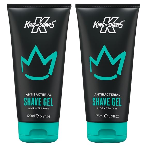King of Shaves Antibacterial Shave Gel for Sensitive Skin 2 x 5.92 fl oz | Clear Low Foam Gel with Aloe Vera and Tea Tree. Precision Beard Shaping. Vegan and 96% Naturally Derived.