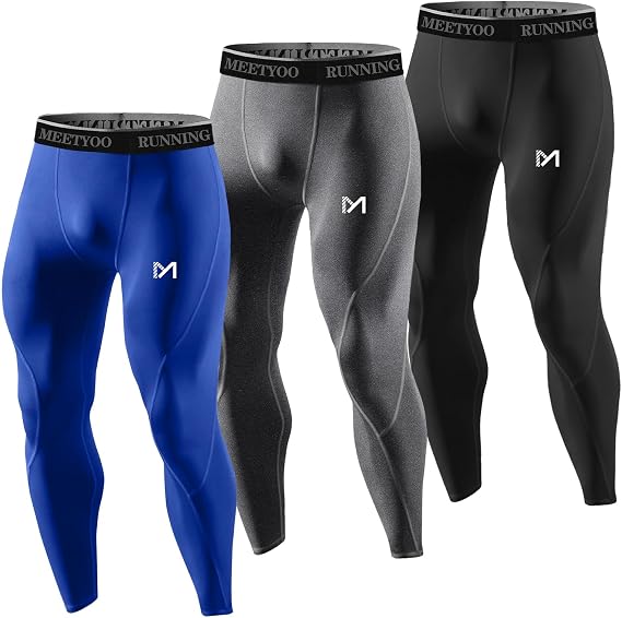 MEETYOO mens for Men, Cool Dry Sports Workout Running Tights Leggings Compression Pants, 3pcs-c, Medium US