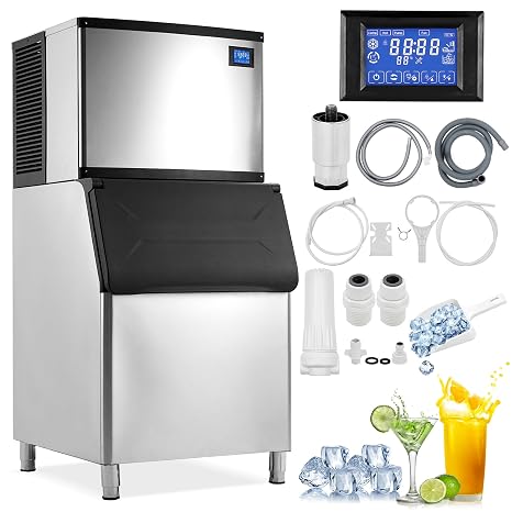 GarveeTech Commercial Ice Maker Machine, 400 LBS/24H, 350 LBS Storage Bin Ice Ready in Air Cooled Clear Cube Ice, Stainless Steel Freestanding, Self Cleaning Ice Machine for Home/Bar/Restaurant