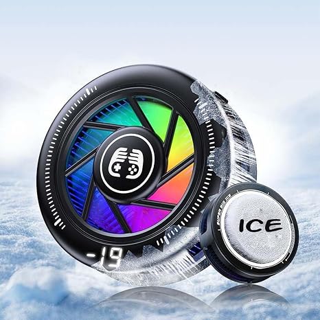 Phone Cooler for Gaming, Smart Temp Control, RGB LED Lights, Black