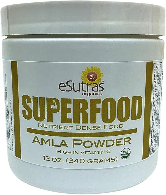 Organic Amla Powder 12 oz, 30 servings Natural Vitamin C (Immune vitamin) Amalaki Cold pressed Organic nutrient for healthy smoothies