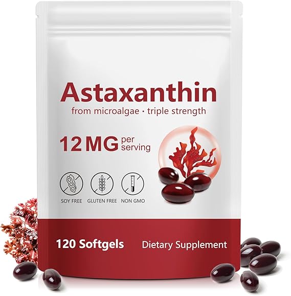 Astaxanthin Supplements 12mg, 120 Softgels Premium Astaxanthin Antioxidant Supplements, Max Strength Antioxidant, Supports Eye, Joint,Brain, Heart & Immune System Health, Non-GMO & No Gluten