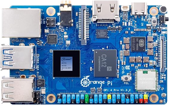 Orange Pi 4 Pro 4GB/6GB/8GB/12GB LPDDR5 Allwinner A733 3 Tops NPU 8-Core Single Board Computer with eMMC Socket, WiFi 6/Bluetooth 5.4, Development Board Run Ubuntu/Debian/Android (6GB)