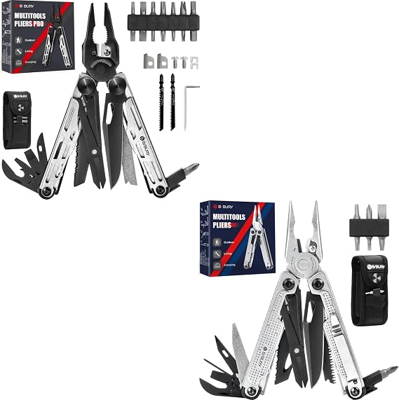 BIBURY Multitool Pliers, Stainless Steel Multi Tool with Upgraded Rope Cutter and Screwdrive,Replaceable Wire Cutters and Saw, Ideal for Camping, Hiking, Survival, Repair