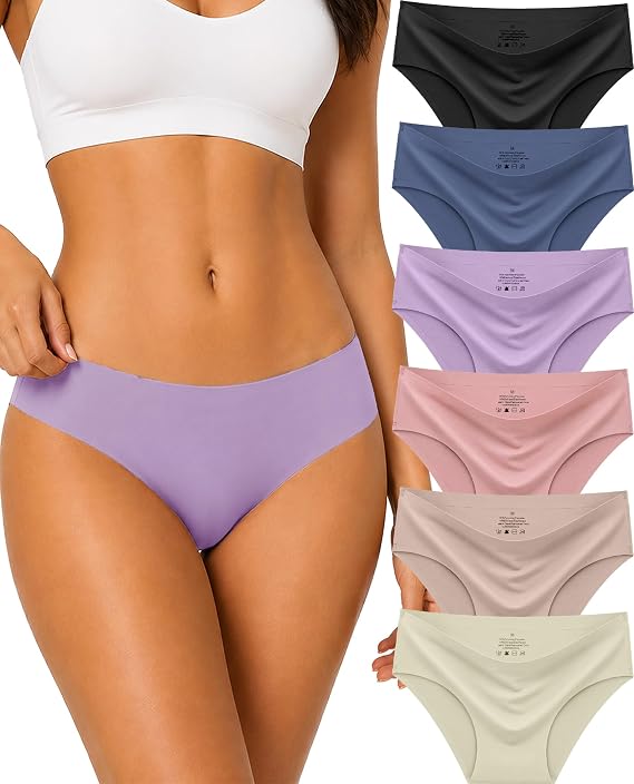 Seamless Underwear for Women No Show High Cut Cheeky Bikini Panties 6 Pack