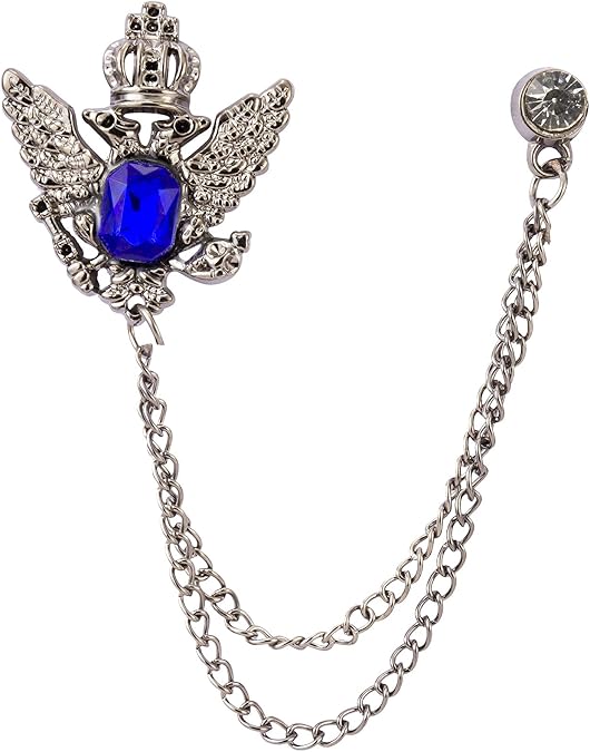 Knighthood Brooch Suit Pin Men's Crown With Blue Stone Detailing Chain Tassel Suit Collar Brooch Lapel Pin Accessories for Men Women