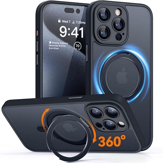 CANSHN 360 Spin Magnetic Stand for iPhone 15 Pro Case, Black