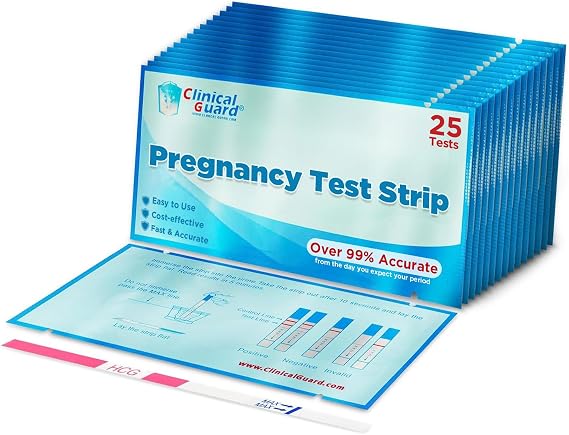 Clinical Guard Pregnancy Tests Strips - Sensitive & Accurate Measurement Within 5 mins - Early Detection Pregnancy Test Strip - Easy to Use for Home Tests - HCG Test Strip Kit - 25 Count