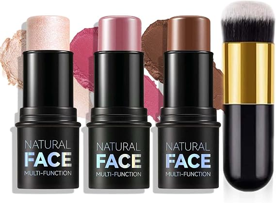 3Pcs Cream Contour Stick Makeup Kit,Create Face Contour,Highlighter Stick,Blush stick for Sculpt the Cheeks,Bronzer Contour Sticks,Waterproof Long-lasting Contour set,Non-greasy（02#05#06#）
