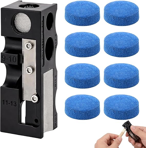 9-Piece Snooker Cue Tip Repair Kit, 13-in-1 Cue Tip Shaper and 8 Replacement Snooker Cue Tips, Multifunctional Pool Cue Repair Tool, Perfect for Home Game Rooms & Billiard Halls – Ideal Snooker Gifts