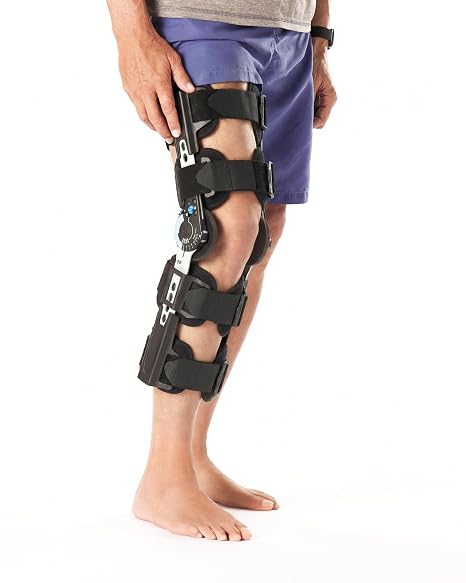 Ovation Medical Post Op Knee Brace - Compact Pro Hinged ROM Knee Brace Cool Wrap ACL MCL PCL Meniscus Surgery Recovery - Adjustable Locking Knee Stabilizer - Standard, Up to 29" Thigh Circumference