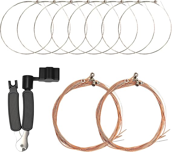 8 Pcs Guitar High E 1st Strings,with 2 Sets Red Bronze Full Guitar Strings and 3-in-1 Winder, Bare Steel 1st & 2nd,Red Bronze 3rd–6th, Warm Bright Tone, Guitar Accessories for Acoustic Guitar