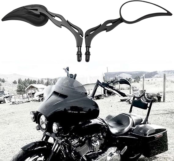 8mm Black Motorcycle Teardrop Rear View Side Mirrors Compatible With Road King Street Electra Glide Road Glide Dyna Softail(Black)