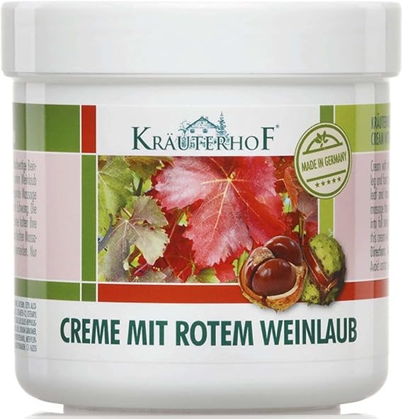 Krauterhof Horse Chestnut & Red Vine Cream for Varicose Veins, Aching Legs - 250ml, All Skin Types