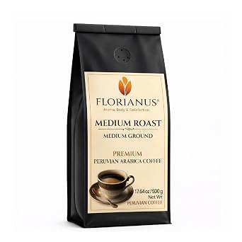 FLORIANUS Peruvian Coffee Medium Roast Ground Coffee 100% Arabica 17.64 oz (500g) Medium Grind for Drip Coffee Makers