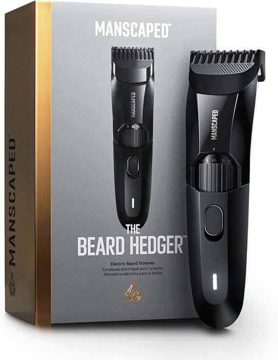 MANSCAPED The Beard Hedger Men's Premium Beard Trimmer, 20 Length Adjustable Blade Wheel, Stainless Steel T-Blade for Precision Facial Hair Trimming, Cordless Waterproof Wet/Dry Clipper