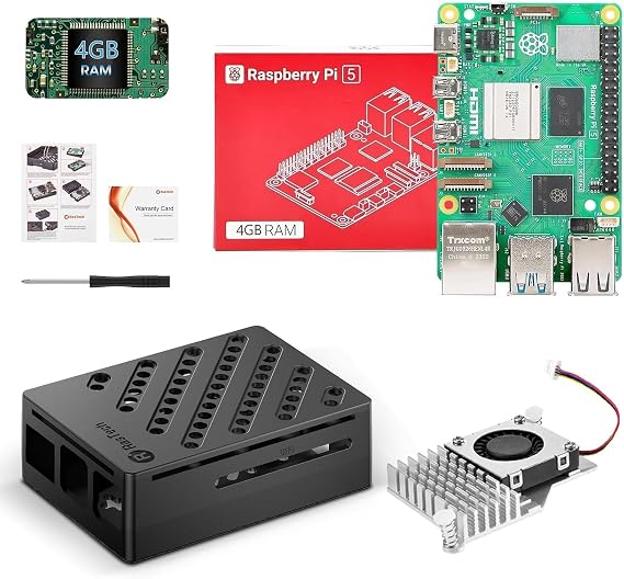 RasTech Raspberry Pi 5 Kit with 4GB RAM Pi 5 Case, Active Cooler, Screw Drive, Pi 5 4GB Board