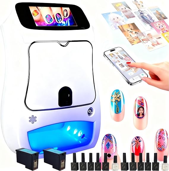 3D Automatic Smart Nail Machine Nail Printer-Touch Screen Display, Automatic Smart Art Nail Printer Multifunction Nail Art Printers Machine Support WiFi/DIY/USB for Home Nail Studios