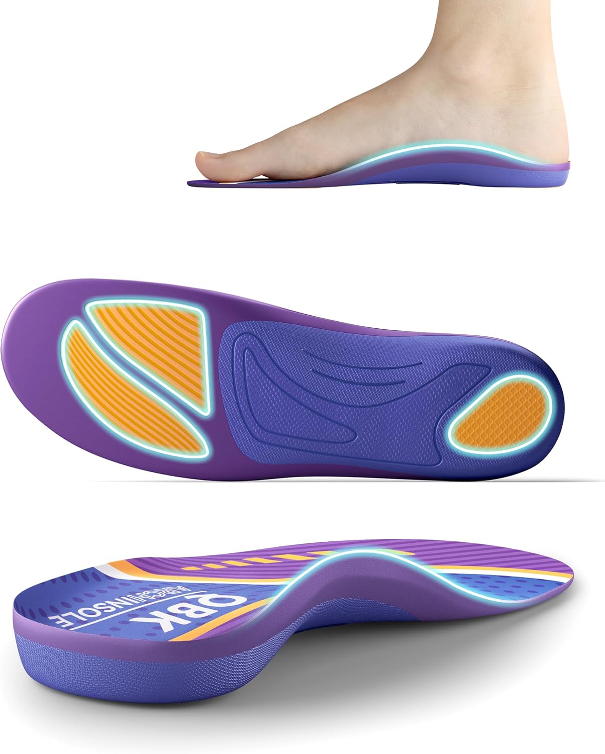 Insoles for Flat Feet, QBK Metatarsalgia Insoles Effective Relief Flat Feet,Bow Legs,Achilles Tendonitis, Bunion, Comfort, Height Increase, Anti Slip, Blister. L