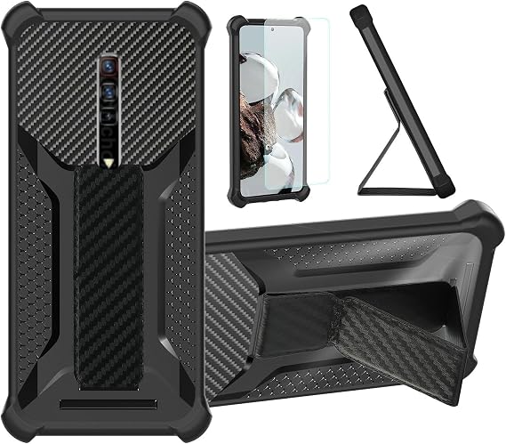 Aroepurt Case for Nubia Red Magic 6s Pro 5g Phone Case Stand Cover [with Tempered Glass Screen Protector] Hybrid Case [Folding Support Magnetic] [Frosted Anti-Fingerprint] Black