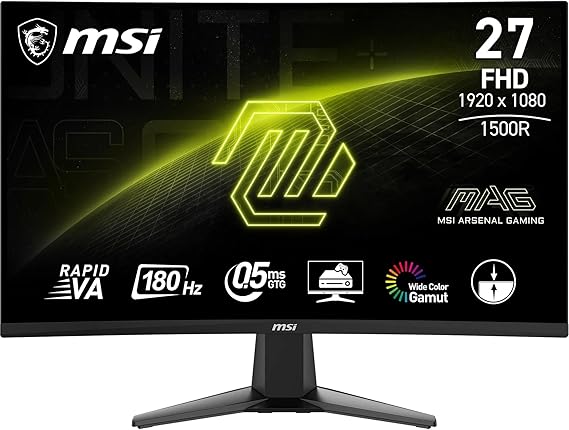 MSI 27" MAG 27C6F Gaming Monitör, FHD, 16:9 Curve 1500R, Rapid VA 180Hz 1ms, Adaptive-Sync