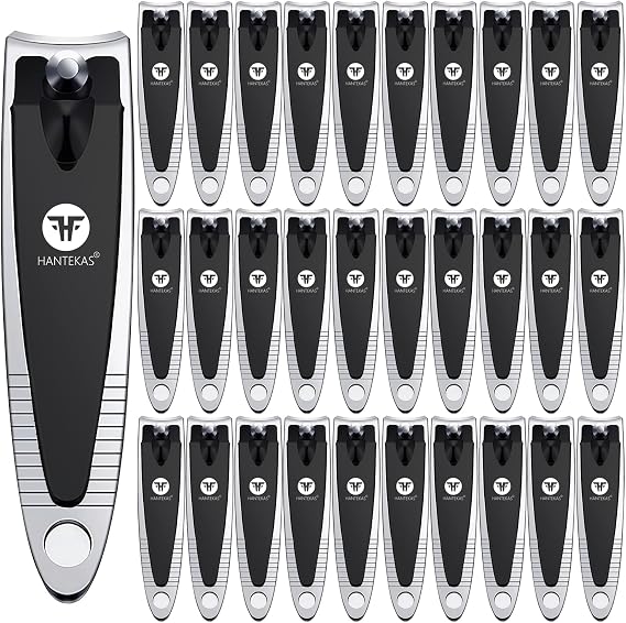 HANTEKAS 30 Pieces Fingernail Nail Clipper Bulk Blak Sliver Portable Toenail Clippers Cutter Set