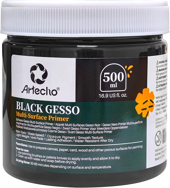 Artecho Black Gesso 16.9oz / 500ml Primer | For Acrylic Painting