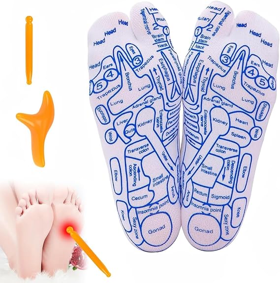 Acupressure Reflexology Socks Set with Trigger Point Tool | Effective Foot Pain Relief and Relaxation | Five-Toe Design for Men and Women