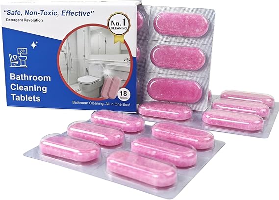 Bathroom Cleaning Tablets Made with tartaric acid and plant-based 18 Count for Shower Tile Sink Toilet Dissolves Soap Scum and Water Stains