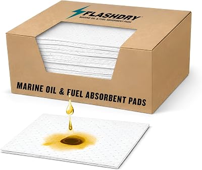 FLASHDRY Marine Oil & Fuel Spill Absorbent Pads - 100-Count Box, 17.5 x 13.5, Water Repellent, Effective Spill Control, Marine Protection, High-Performance, Eco-Friendly, Tear Resistant