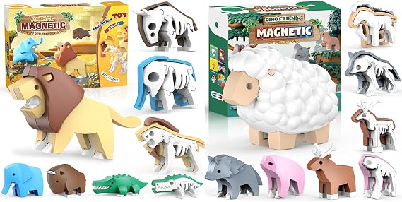 Toycost Magnetic Animal Building Toys, STEM Toddler Learning Toys 3D Puzzle Animals for Boys Girls, Educational Magnetic Travel Montessori Toy 