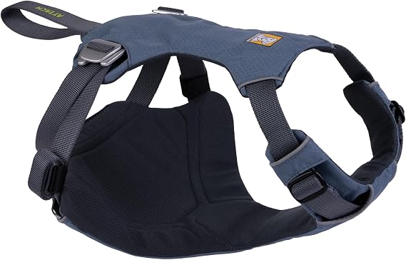 Ruffwear, Load Up Dog Car Harness, Padded Adjustable Travel Restraint with Universal Seat Belt Attachment and Strength-Rated Metal Hardware, for Road Trips in Cars & SUVs, Slate Blue, Medium