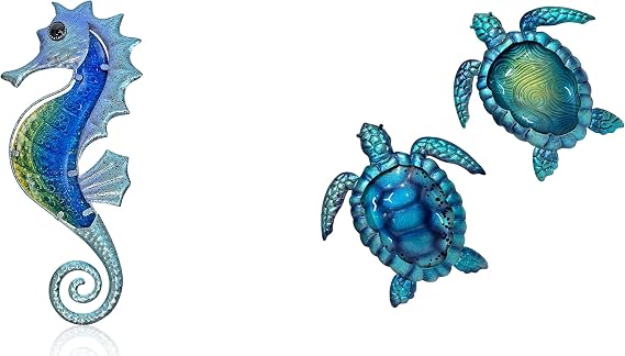LIFFY Metal Turtle Wall Art Decor Ocean Wall Hanging Coastal Wall Sculptures Beach Theme Wall Decoration for Indoor Outdoor Bathroom Beach Garden Pool (10", 2 pcs)