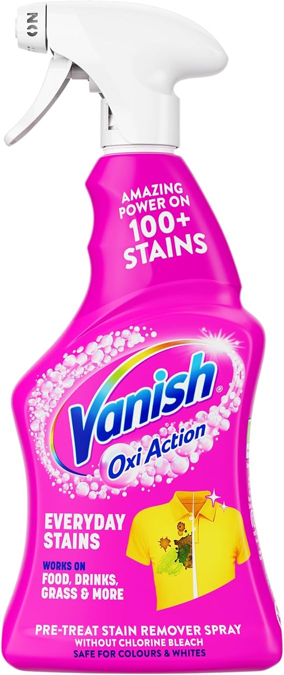 Vanish Oxi Action Pre-Treat For Tough Stains, Fabric Stain Remover Spray, Effective On 100+ Stains, Chlorine Bleach Free Formula, Safe on Everyday Fabrics, 500 ml, Pack of 1