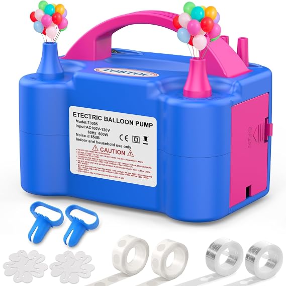 Portable Balloon Pump Electric, Balloon Inflator Blower Dual Nozzle Air Pump for Latex Balloons with Balloon Arch Making Tool Kit Balloon Blower Machine for Party Balloon Decorations(110V 600W)