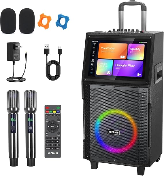 Karaoke Machine for Adults with Screen & 2 Mics, Bluetooth Party Speaker